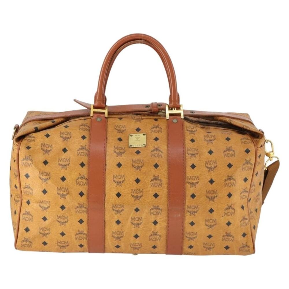 MCM Visetos Logogram Boston Bag Brown